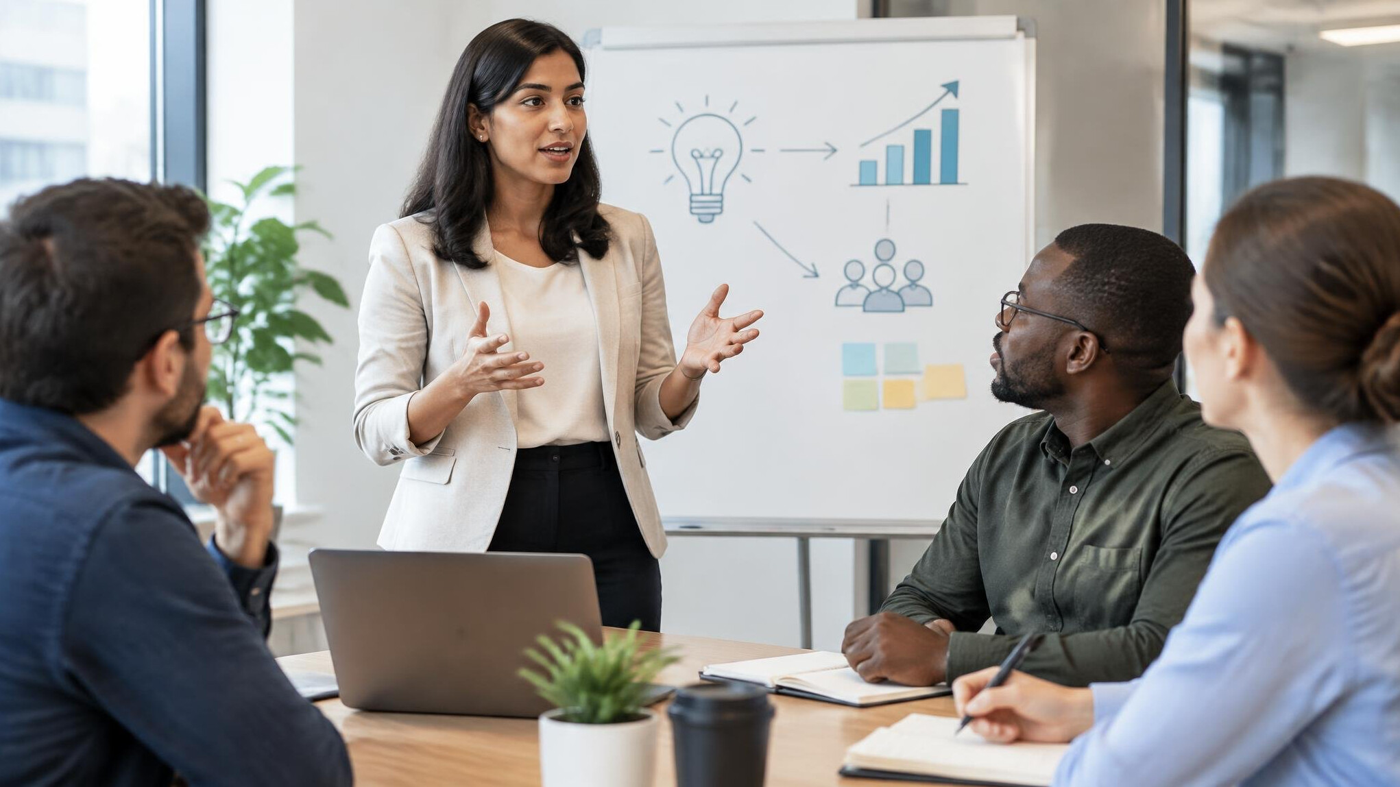 woman explaining idea to colleagues
