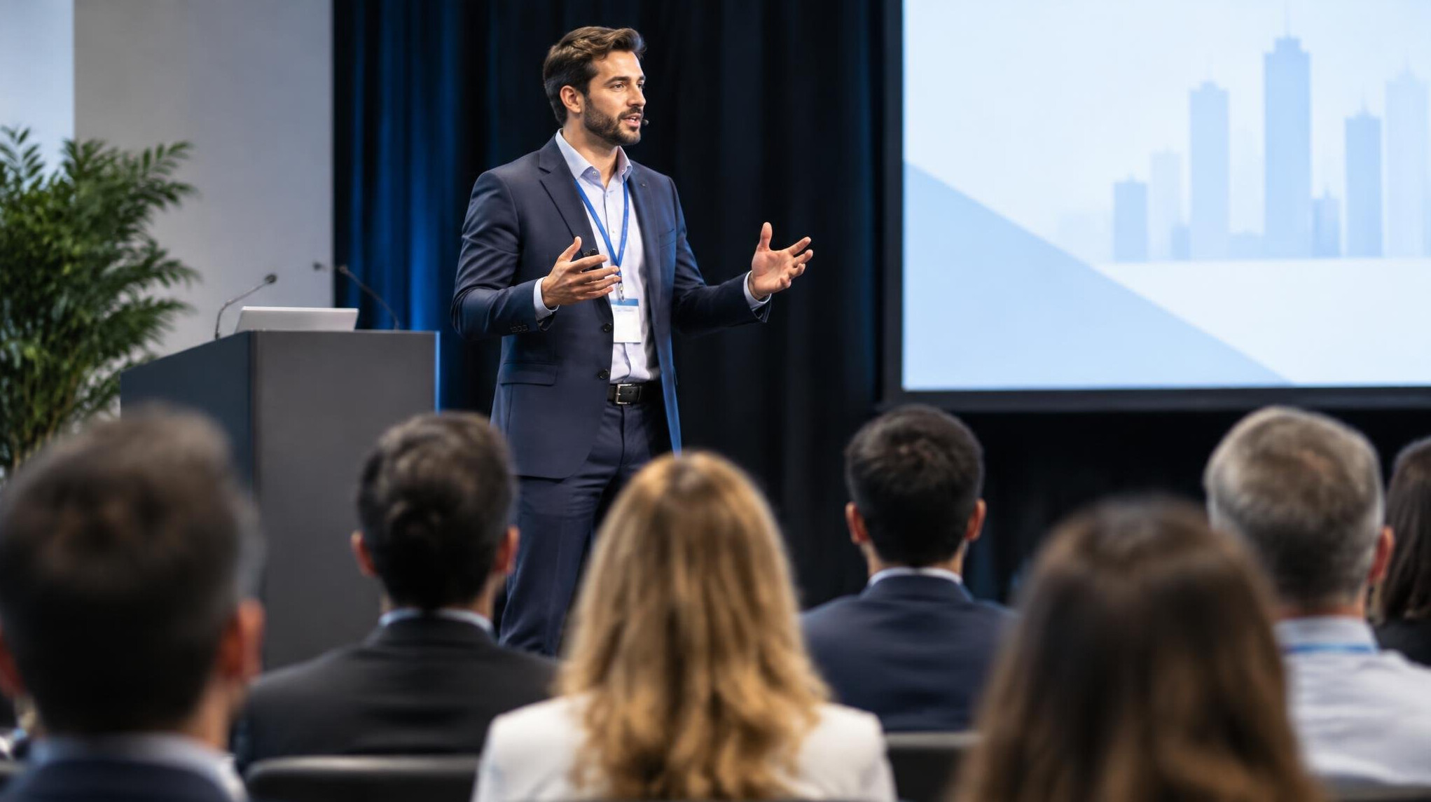 person speaking at conference